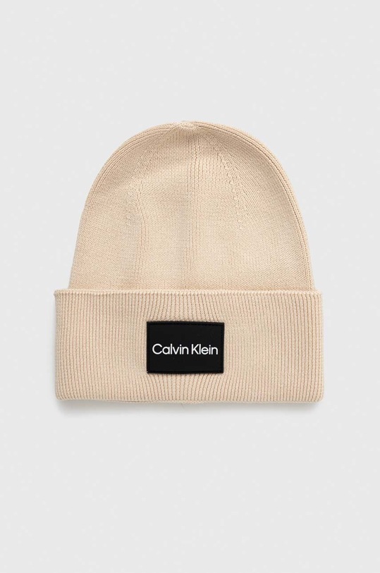 Calvin Klein czapka bawełniana aplikacja beżowy K50K510986