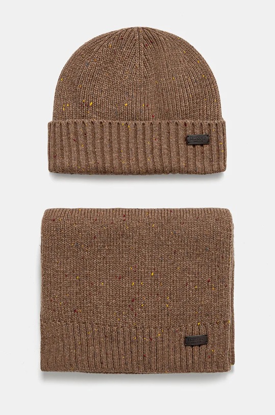 Barbour czapka i szalik średniej grubości brązowy MGS0047