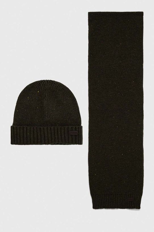 Barbour căciulă și fular Carlton Fleck Beanie & Scarf Gift Set cu modele verde MGS0047