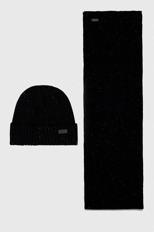 Čepice a šála Barbour Carlton Fleck Beanie & Scarf Gift Set s příměsí vlny černá MGS0047
