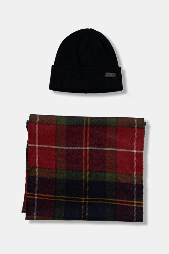 Barbour czapka i szalik wzorzyste granatowy MGS0079