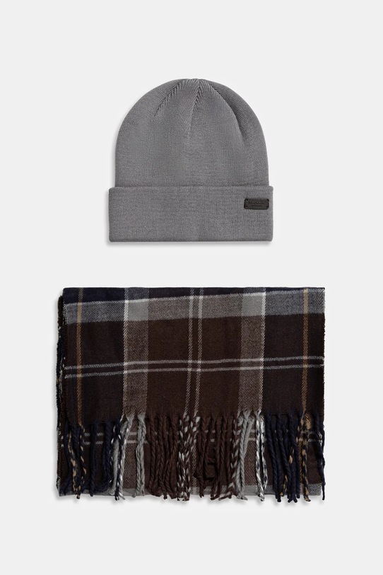 Barbour czapka i szalik Swinton & Galingale wzorzyste szary MGS0079