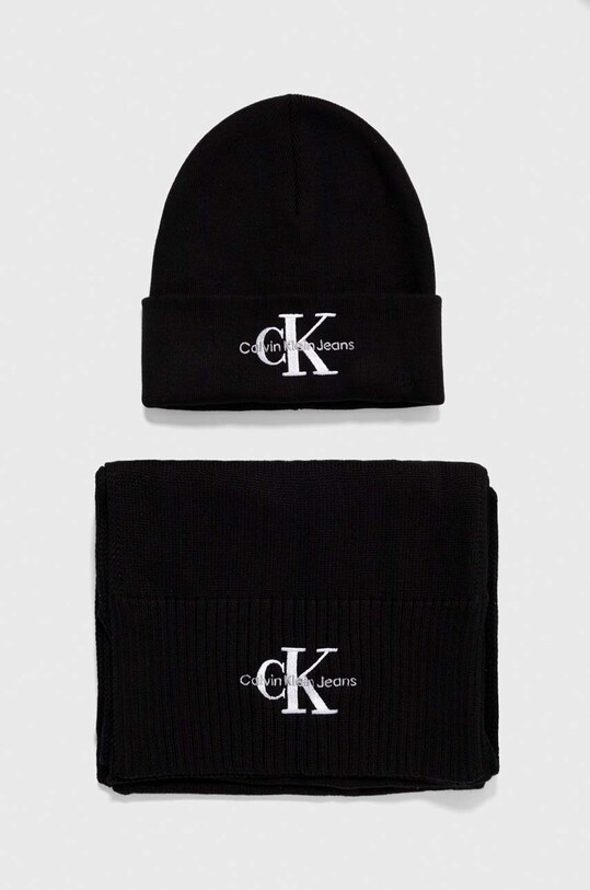 Calvin Klein Jeans czapka i szalik bawełniany aplikacja czarny K50K511199