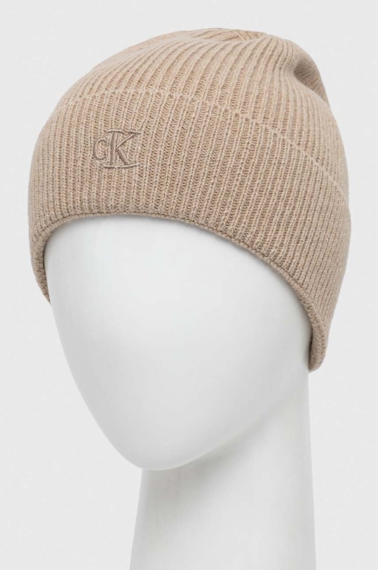 Calvin Klein Jeans czapka z domieszką wełny K50K511158 beżowy AW23
