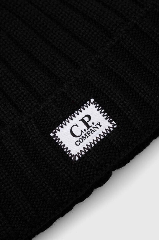 C.P. Company czapka wełniana EXTRAFINE MERINO WOOL LOGO BEANIE 15CMAC120A005509A czarny AW23