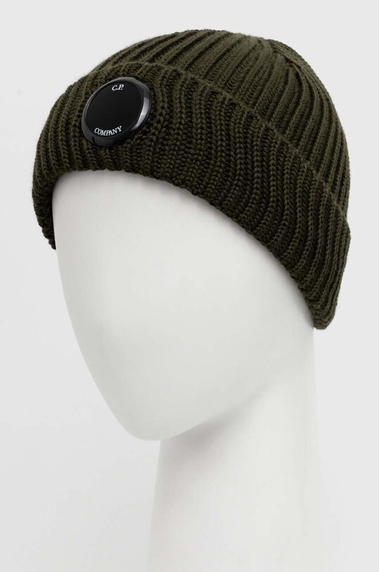 Akcesoria C.P. Company czapka wełniana EXTRAFINE MERINO WOOL LENS BEANIE 15CMAC272A005509A zielony