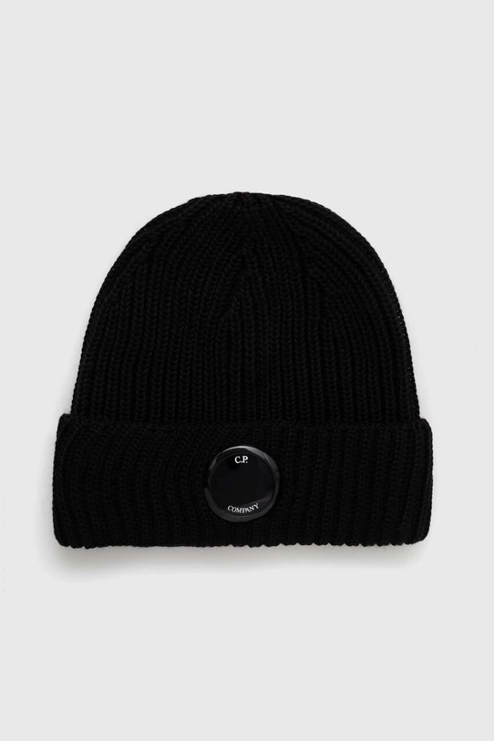 Vlněná čepice C.P. Company Extrafine Merino Wool Lens Beanie hladký černá 15CMAC272A005509A