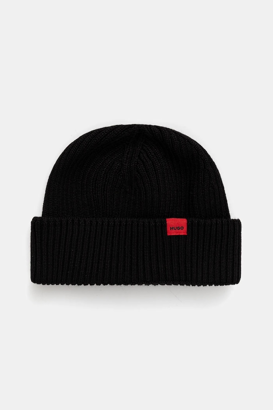 Čiapka s prímesou vlny HUGO stredne hrubá čierna 50551267