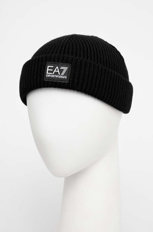 EA7 Emporio Armani czapka z domieszką wełny 244667.3F102 czarny AW23