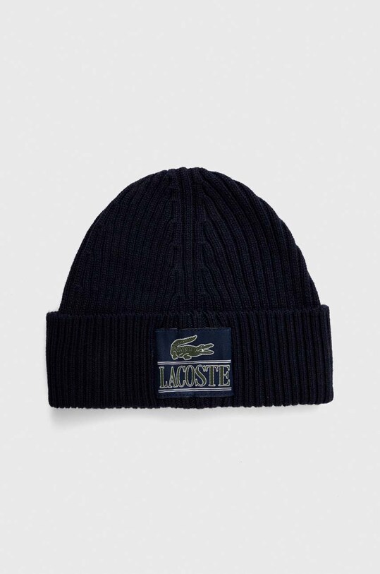 Шерстяная шапка Lacoste шерсть тёмно-синий RB1783