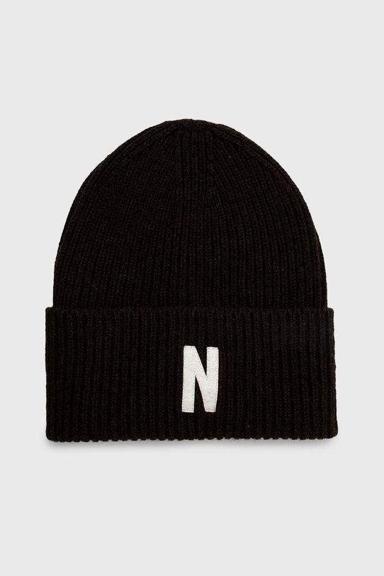 Čepice Norse Projects Merino Lambswool Rib N Logo Beanie vlna hnědá N95.0953.1037
