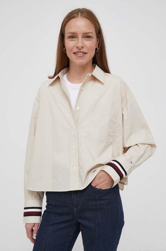 Бавовняна сорочка Tommy Hilfiger довгий бежевий WW0WW38966