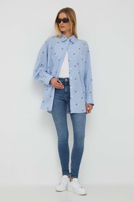 Odzież Tommy Hilfiger koszula bawełniana WW0WW38970 niebieski