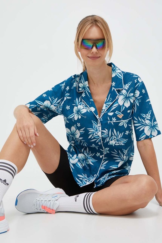 Košulja s dodatkom lana Roxy x Lisa Ansersen casual plava ERJWT03587