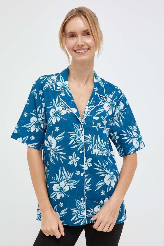 Πουκάμισο με μείγμα από λινό Roxy x Lisa Ansersen ERJWT03587 μπλε AW23