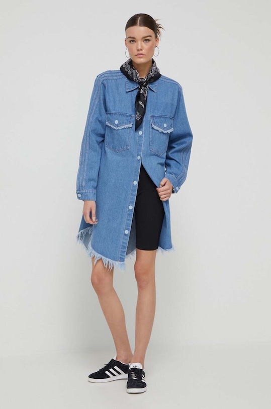 Βαμβακερό φόρεμα adidas Originals μακρύ μπλε II5712