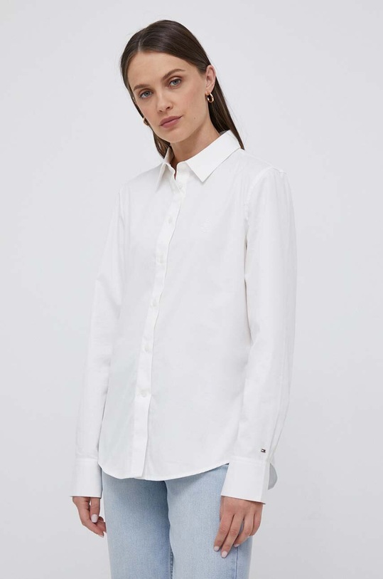 Bavlnená košeľa Tommy Hilfiger jednofarebný béžová WW0WW40230