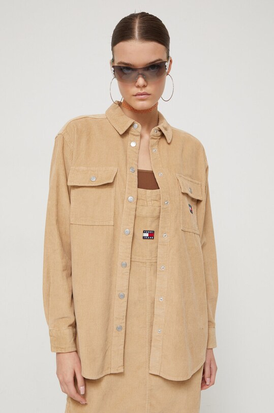 Tommy Jeans koszula bawełniana bawełna beżowy DW0DW16920