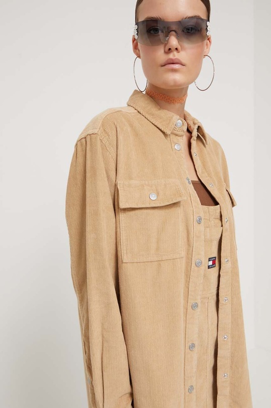 Βαμβακερό πουκάμισο Tommy Jeans μπεζ DW0DW16920