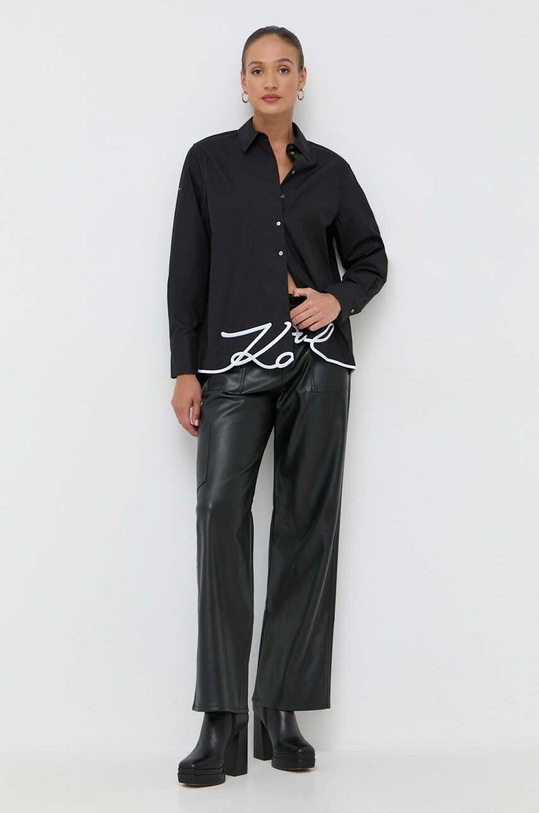 Βαμβακερό πουκάμισο Karl Lagerfeld 236W1606 μαύρο SS24