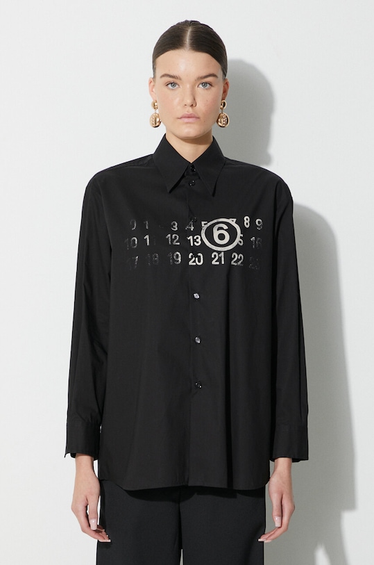 Хлопковая рубашка MM6 Maison Margiela Long-Sleeved Shirt S62DT0023 чёрный AW23