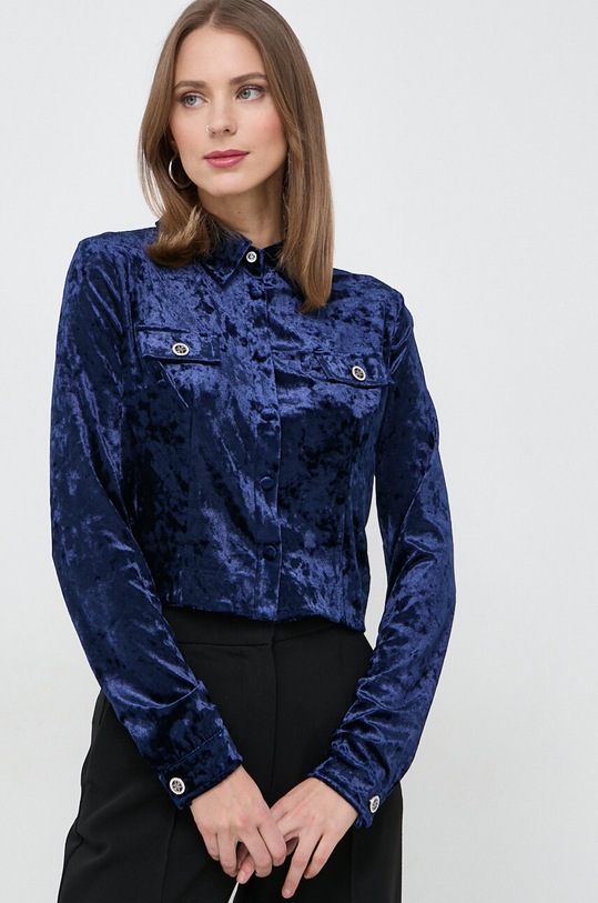 Guess koszula welurowa z elastanem granatowy W4RP44.KBZO2
