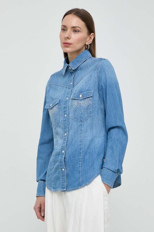 Guess koszula jeansowa EQUITY klasyczny niebieski W4RH76.D59K2