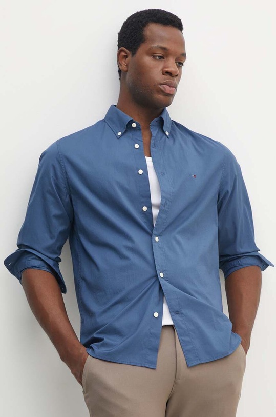 Bavlněná košile Tommy Hilfiger hladký námořnická modř MW0MW30934