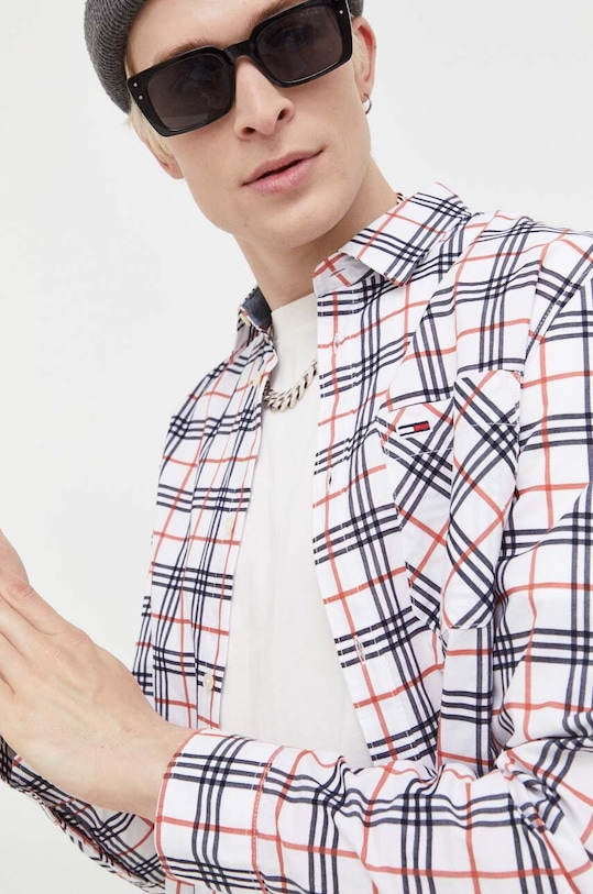 Βαμβακερό πουκάμισο Tommy Jeans DM0DM16608 λευκό