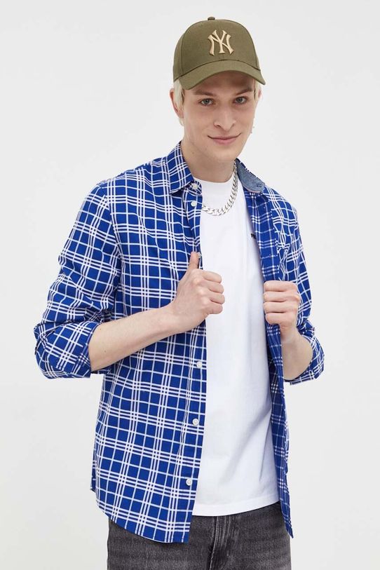 Βαμβακερό πουκάμισο Tommy Jeans κανονικό σκούρο μπλε DM0DM16608