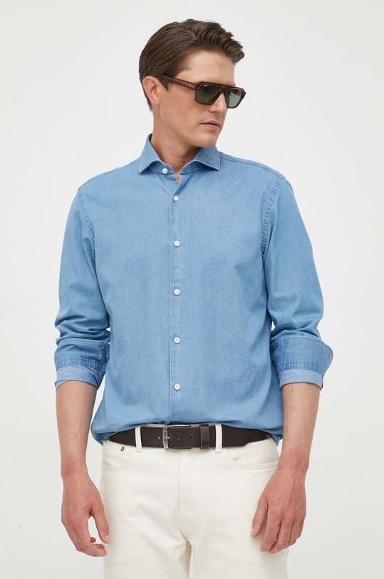 BOSS koszula bawełniana bawełna niebieski 50497438