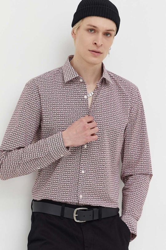 Bavlnená košeľa HUGO slim burgundské 50495068