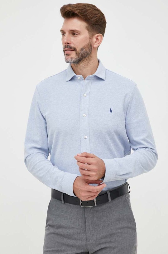 Βαμβακερό πουκάμισο Polo Ralph Lauren μακρύ μπλε 710909660
