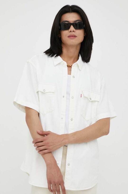 Levi's camasa din bumbac scurt bej A5722.0004
