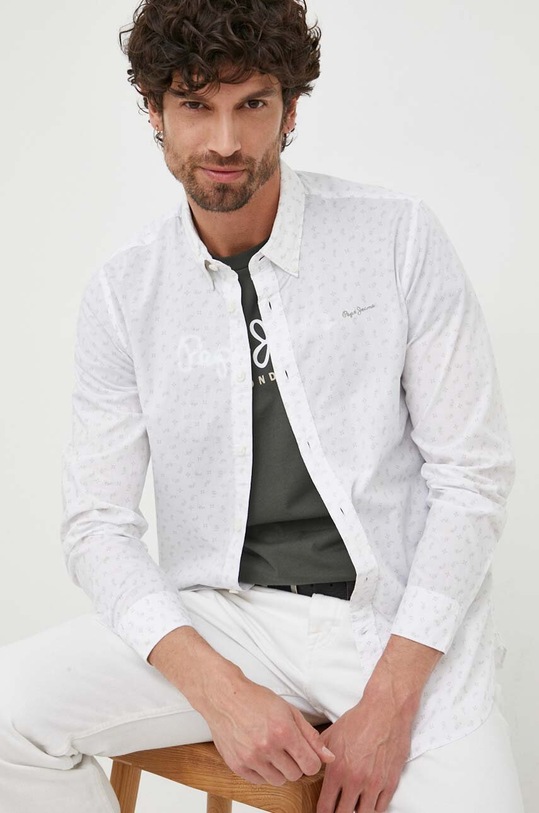 Pepe Jeans camasa din bumbac Cuxton lung alb PM308023.800