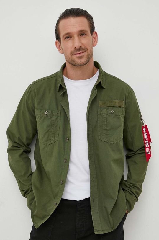 Bavlnená košeľa Alpha Industries regular zelená 138422.142