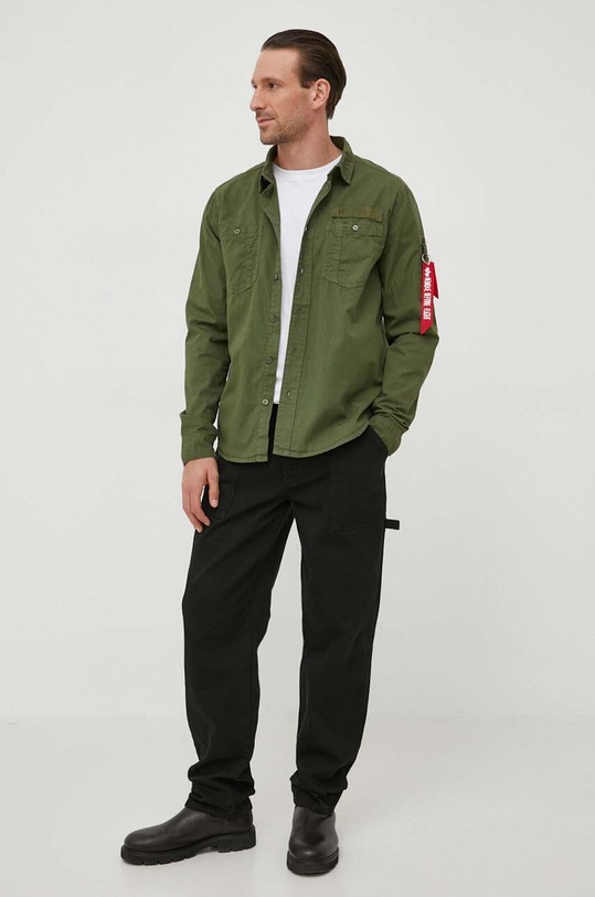 Bavlnená košeľa Alpha Industries 138422.142 zelená AW24