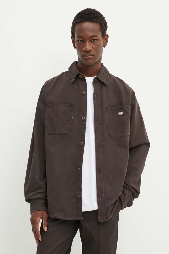 Bavlněná košile Dickies hladký hnědá DK0A4Y27C401