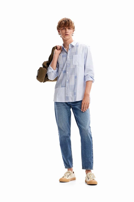 Pamučna košulja Desigual 23WMCW35 MAN WOVEN SHIRT LONG SLEEVE plava 23WMCW35