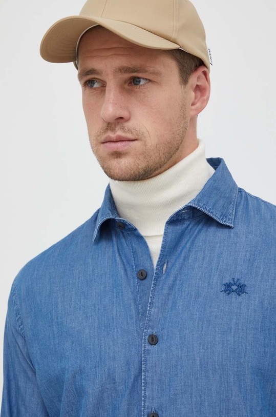 Džínová košile La Martina WMC028 modrá