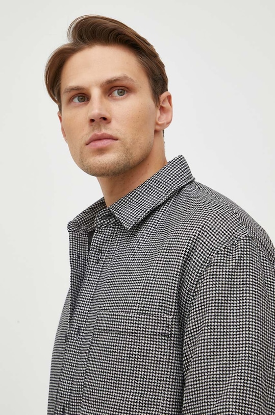 Košulja-jakna s primjesom vune United Colors of Benetton crna 50DWUQ02R.901