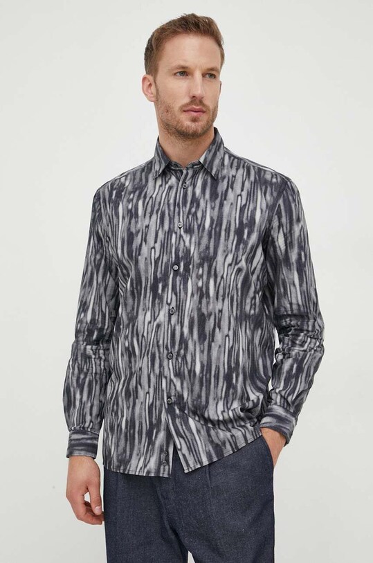 Хлопковая рубашка Sisley узор чёрный 5KWMSQ02O.66W