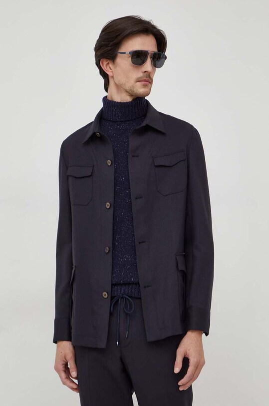 Vlněná košile Michael Kors hladký námořnická modř MK0BL01030