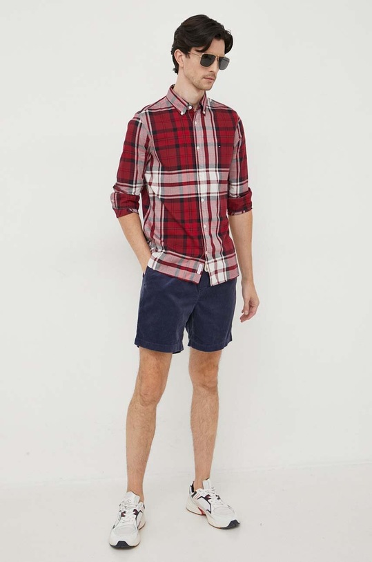 Βαμβακερό πουκάμισο Tommy Hilfiger MW0MW32893 μπορντό AW23