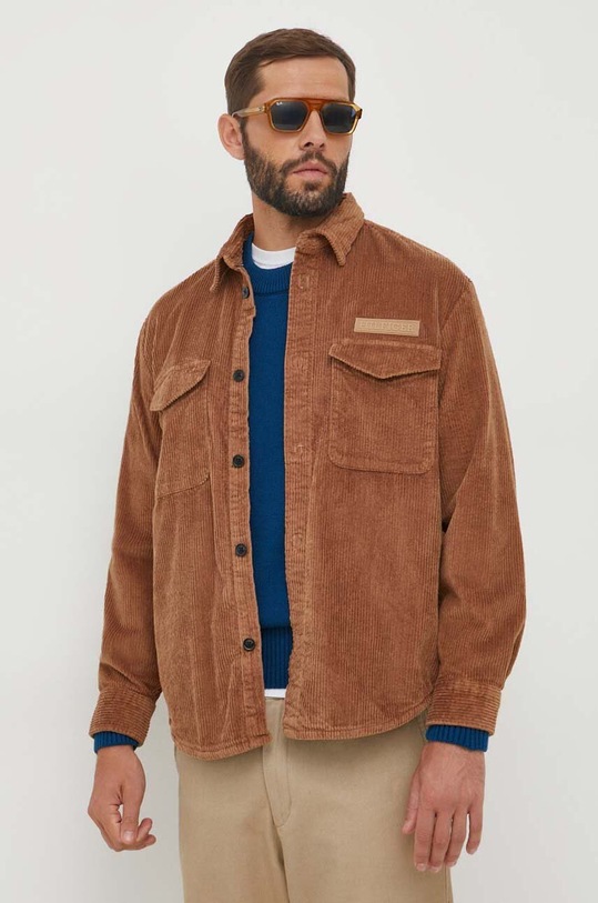 Menčestrová košeľa Tommy Hilfiger jednofarebný hnedá MW0MW32903