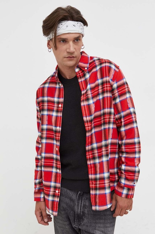 Βαμβακερό πουκάμισο Tommy Jeans με ένα κουμπί κόκκινο DM0DM17245