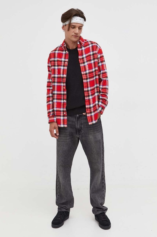 Βαμβακερό πουκάμισο Tommy Jeans DM0DM17245 κόκκινο AW23
