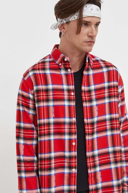 Βαμβακερό πουκάμισο Tommy Jeans κόκκινο DM0DM17245