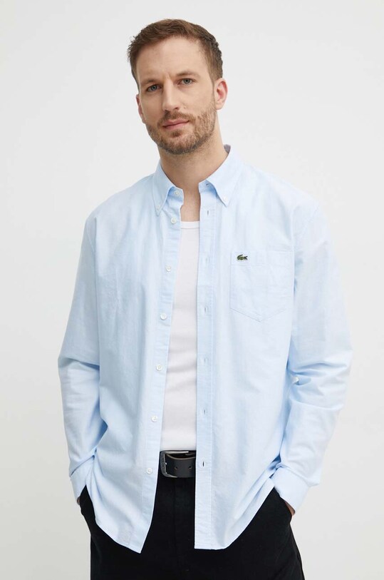 Бавовняна сорочка Lacoste довгий блакитний CH1911
