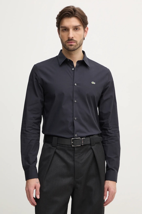 Βαμβακερό πουκάμισο Lacoste slim σκούρο μπλε CH5620